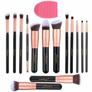 Makeup Brushes 14 Piezas, Conjunto de Brochas Maquillaje, Pincel de Base Sintético Premium, Maquillaje en Polvo para la Cara, Corrector de Rubor, Kit de Pinceles para Sombras de Ojos (Oro Rosa)